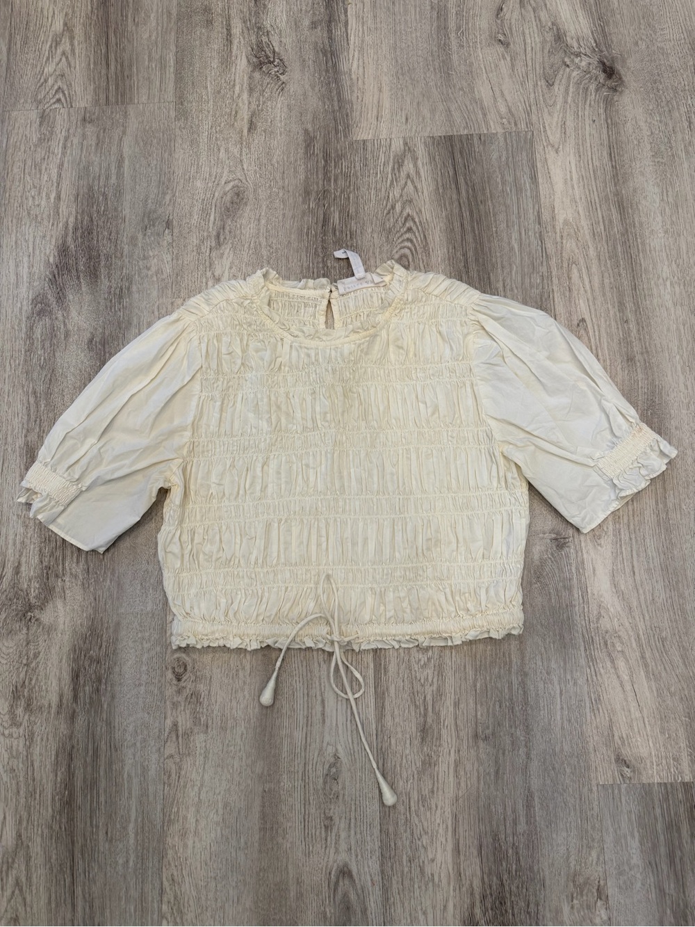 A Piece Apart XS Ivory Smocked Organic Cotton Puff Sleeve Crop Top